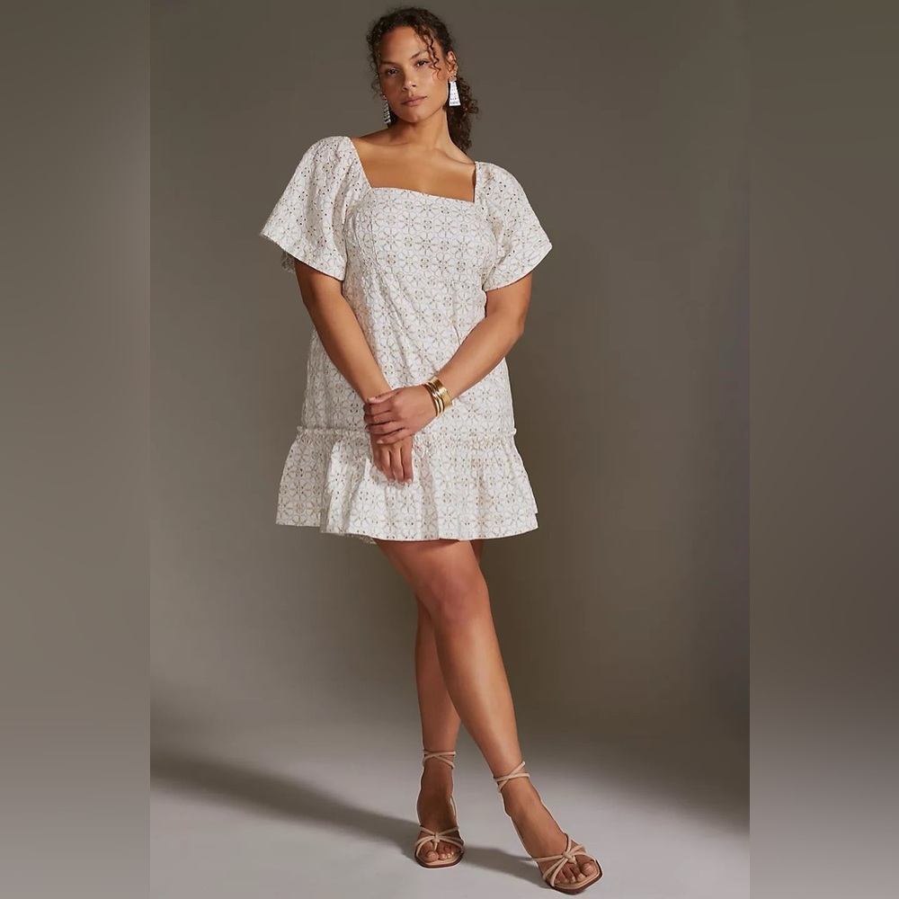 NWOT Anthropologie Maeve Smocked Tunic Mini Dress sz 1X white/cream